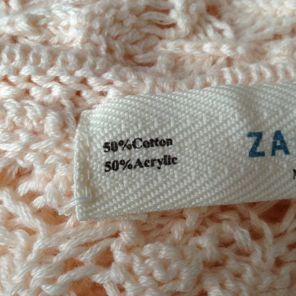 Zara Knit Women's Size L Crochet Cotton Blend Cardigan Peach Cottage Core - Picture 8 of 8